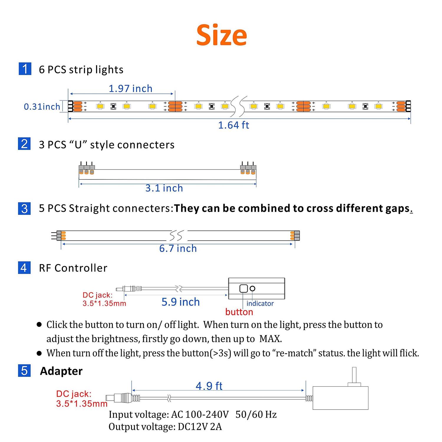 WOBANE Under Cabinet LED Lighting 6 PCS LED Strip Remote Control