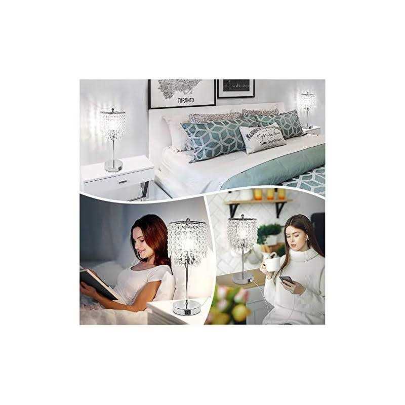 Boncoo Crystal Touch Control Table Lamp with 2 USB Charging Ports 3-Way Dimmable Nightstand Lamp Set of 2 Bedside Lamps with Elegant Shade