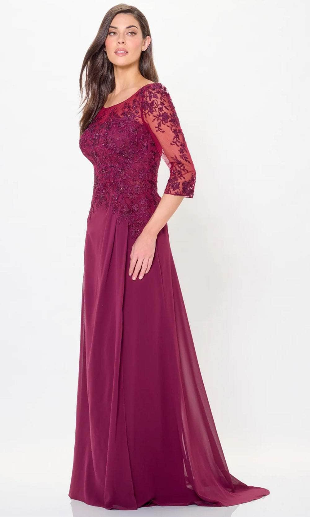Quarter Sleeve Applique Evening Dress