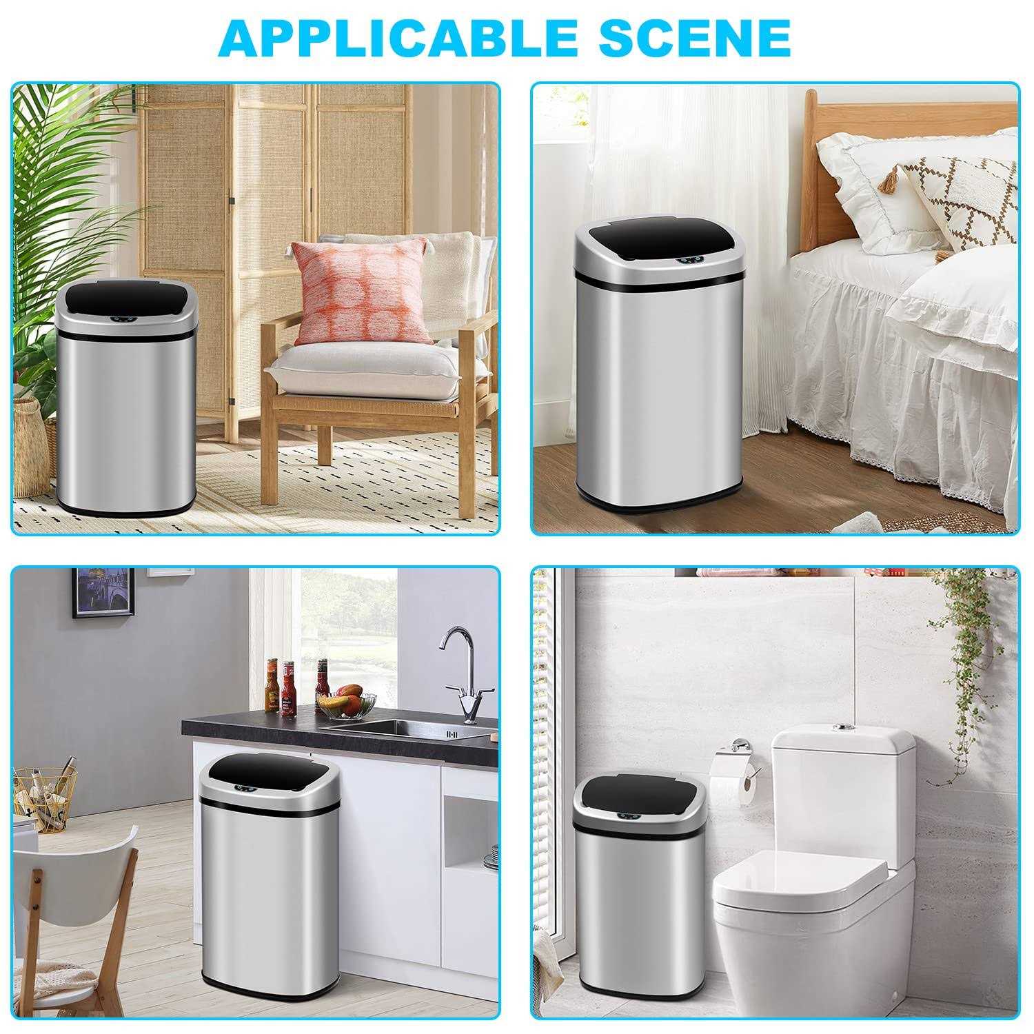 13 Gallon Automatic Trash Can with Lid Touch Free Stainless Steel Kitchen Trash Can Smart Garbage Can 50L High Capacity Electronic Sensor Trash Bin