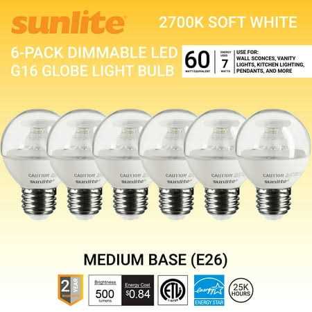 Sunlite LED G16 Globe Light Bulb Medium E26 Base