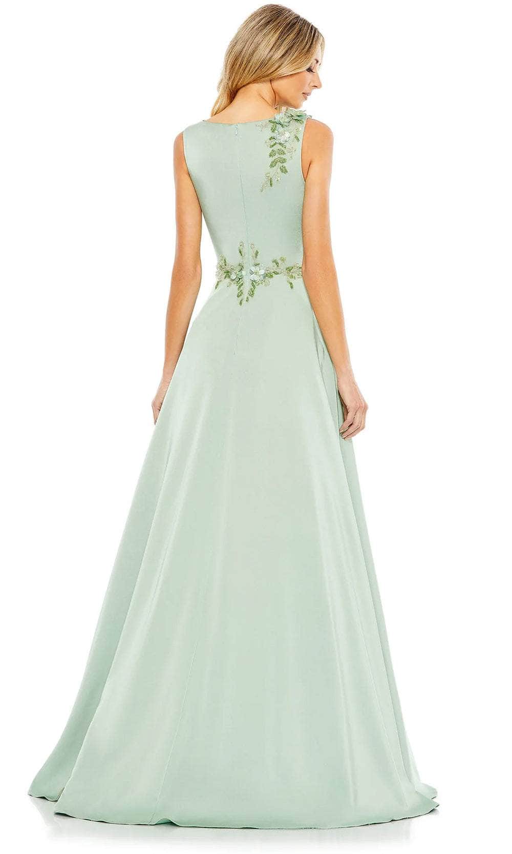 Bateau Floral Appliqued Evening Gown