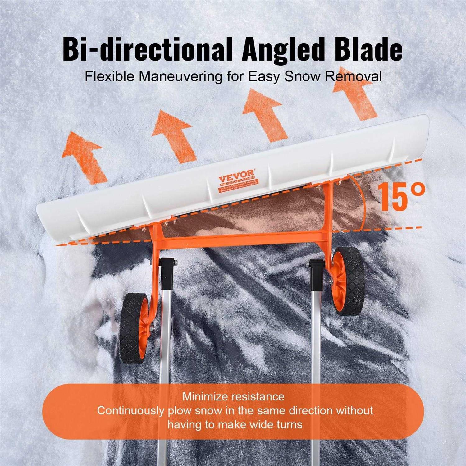 VEVOR Snow Shovel with Wheels for Driveway 37 inch Bi-Directional Heavy Duty Rolling Snow Pusher