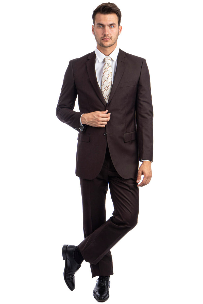 Men’s Two Button Basic Modern Fit Business Suit in Chocolate Brown