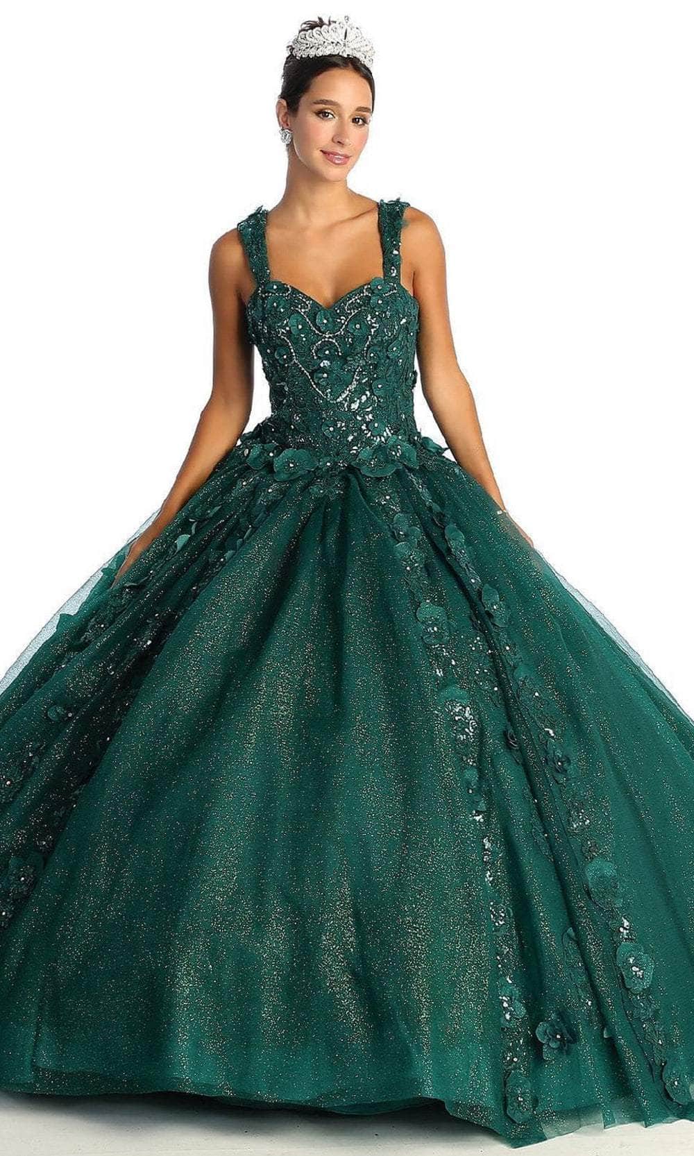 Wide Strap Floral Glitter Ballgown
