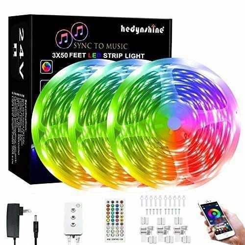 150ft LED Strip Lights, Hedynshine RGB Color Changing by 40key Remote and Phone