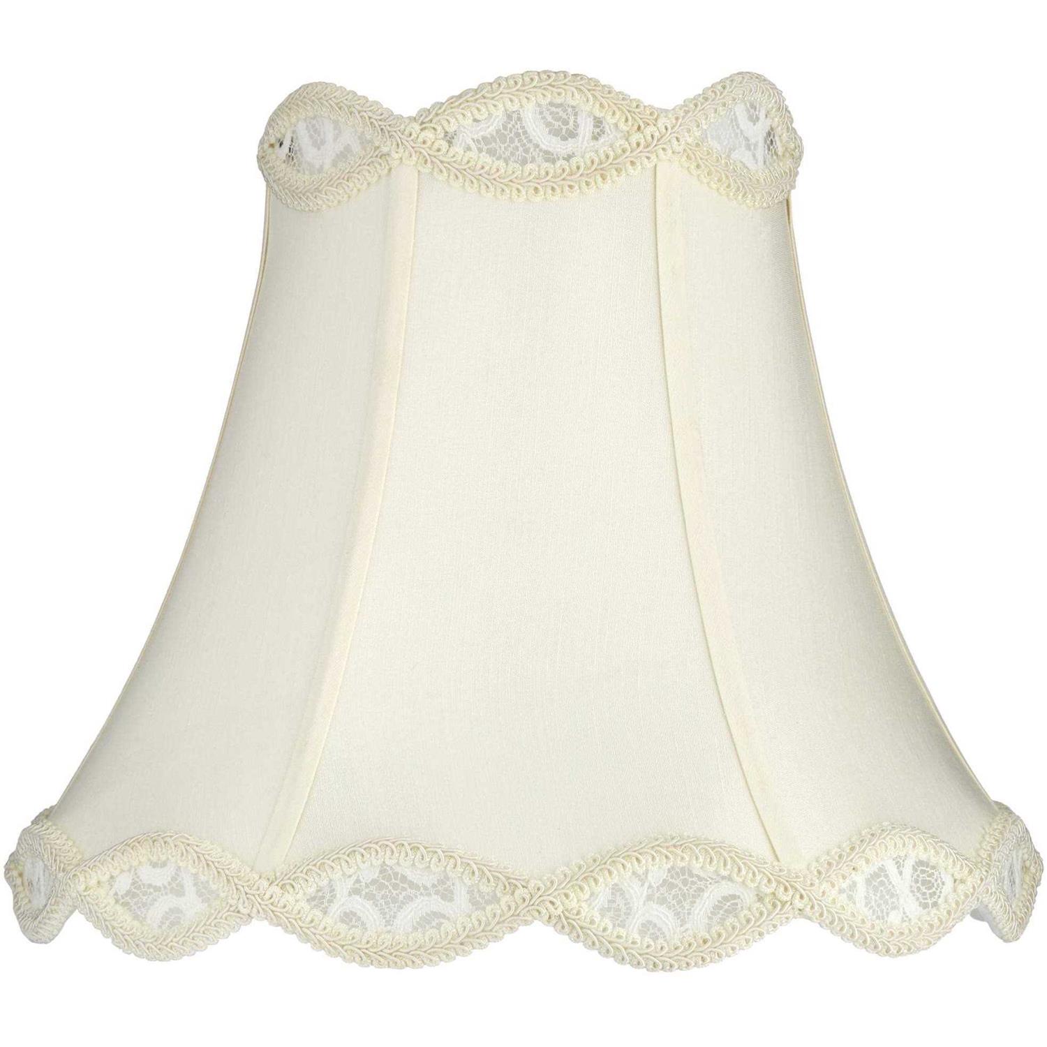 Springcrest Cream Scalloped Gallery Medium Bell Lamp Shade 7 Top x 14 Bottom x 12.5 High Replacement with Harp and Finial
