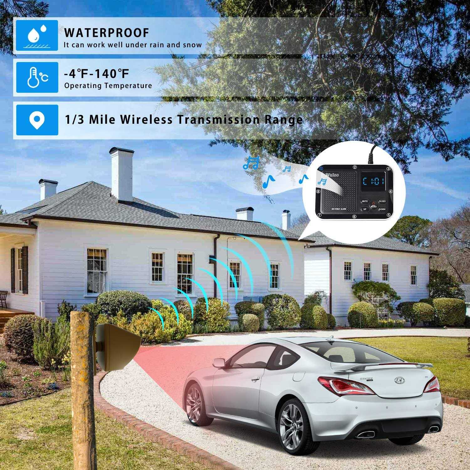 Wuloo Wireless Driveway Alarm 1800 Feet Long Range Motion Sensor Alert System Driveway Detector for Home with 1800mAh Rechargeable Battery