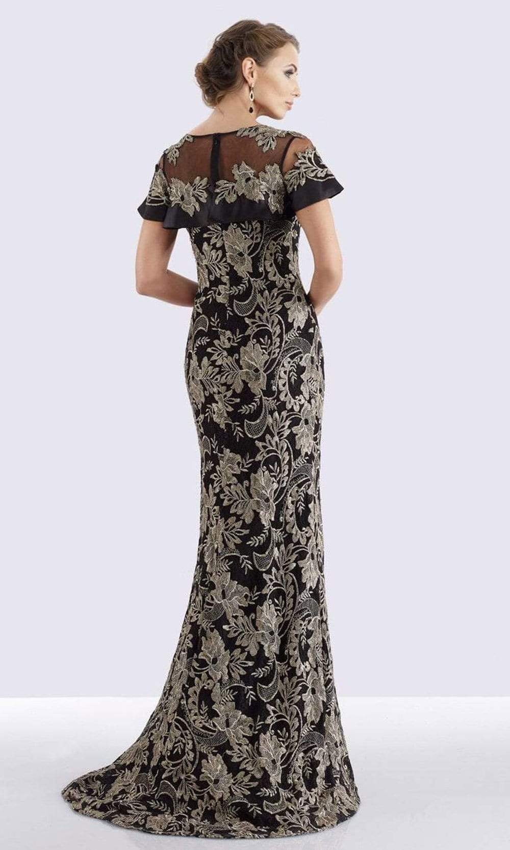 18659 Embroidered Illusion Ruffled Evening Dress