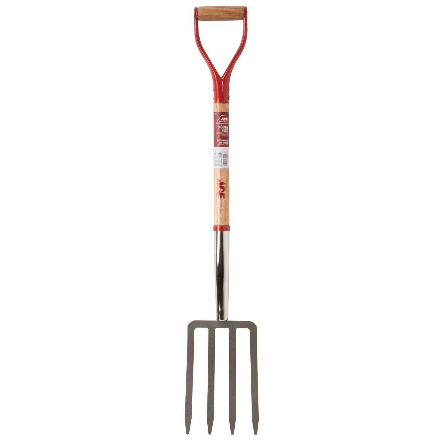 Ace 4 Tine Steel Spading Fork 30 in. Wood Handle
