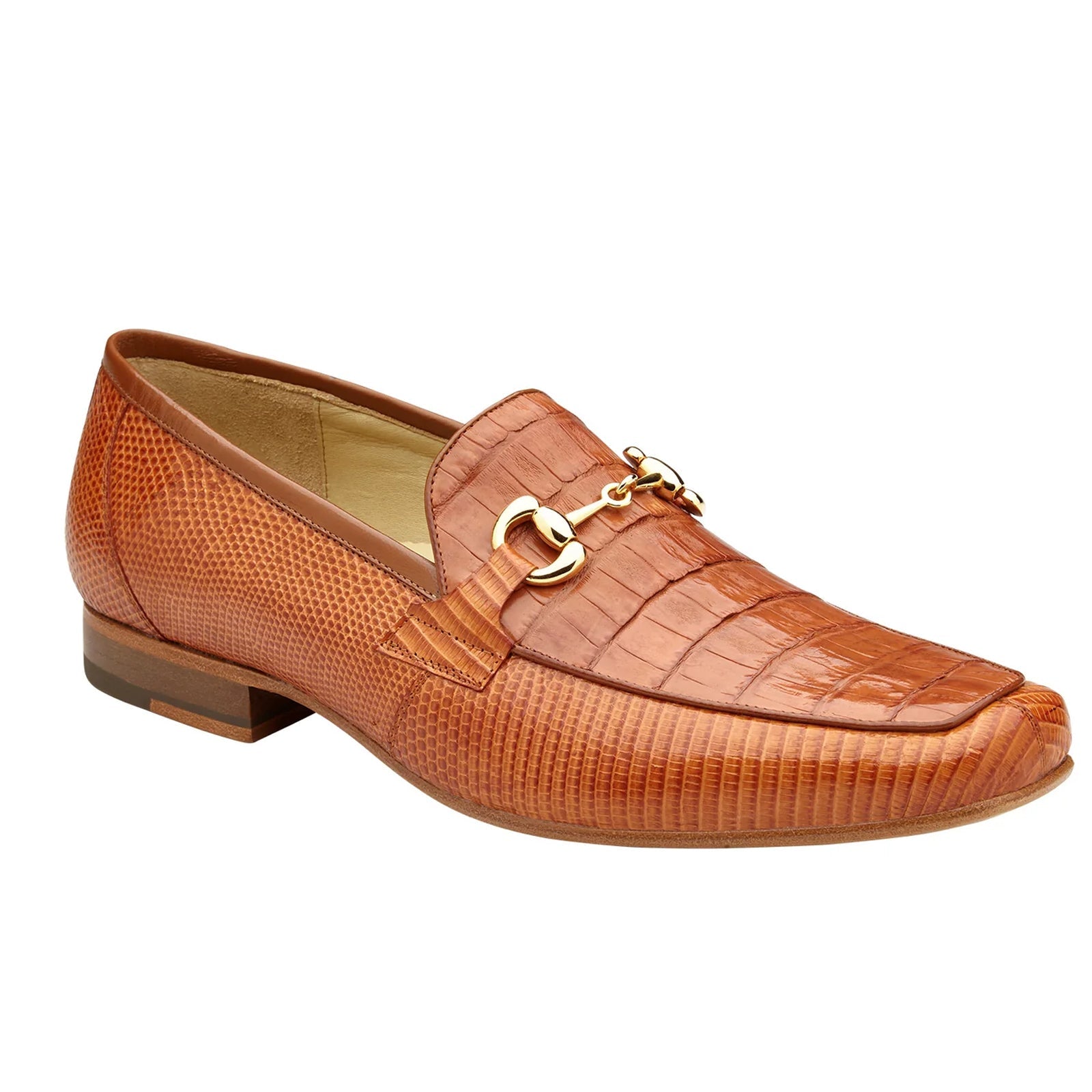Men’s Belvedere Udine Crocodile & Lizard Buckle Dress Loafer in Brandy