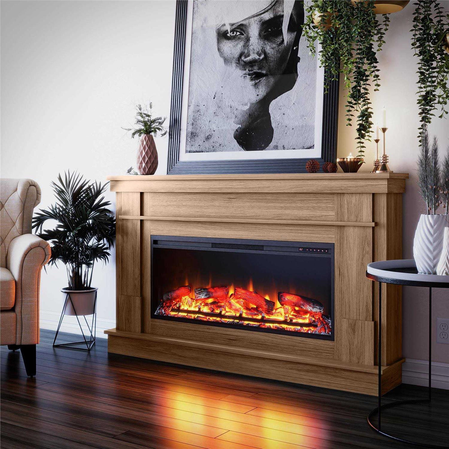 Ameriwood Home Elmcroft Wide Mantel with Linear Electric Fireplace