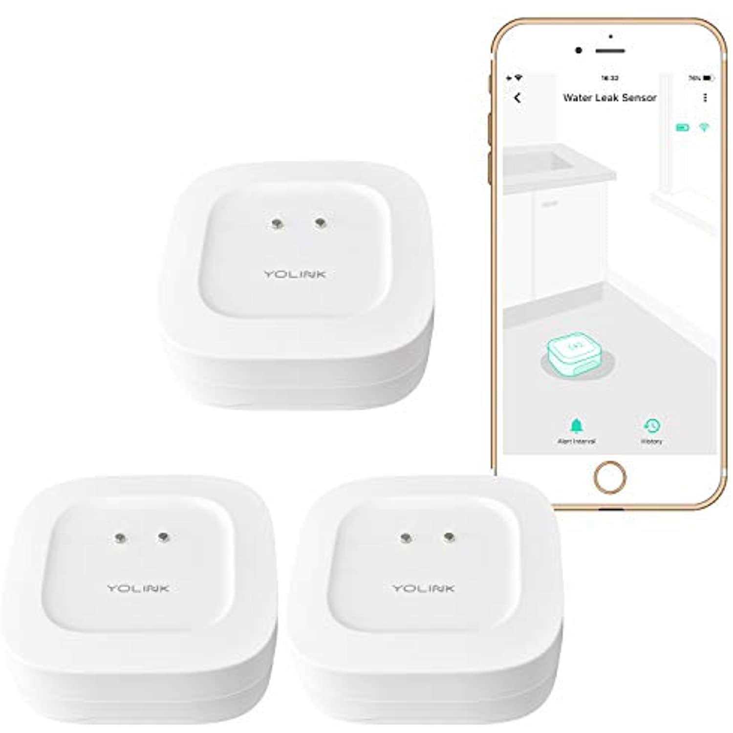 Smart Water Leak Sensor 3 Pack YoLink 1/4 Mile World’s Longest Range Wireless