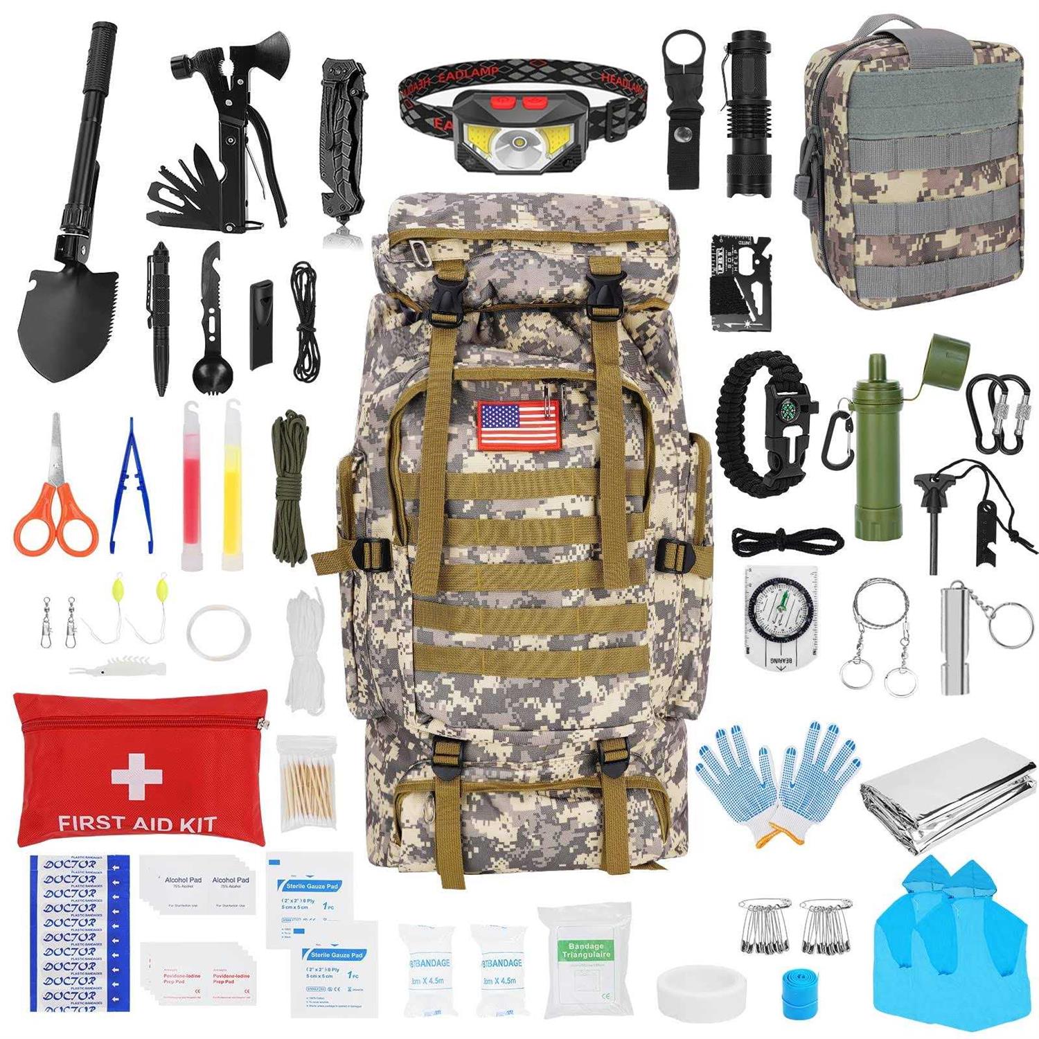 Skywod Survival Gear Professional Kit and Large Camping Backpack,First Aid Kit for Adventure Outdoor Hiking Accessories
