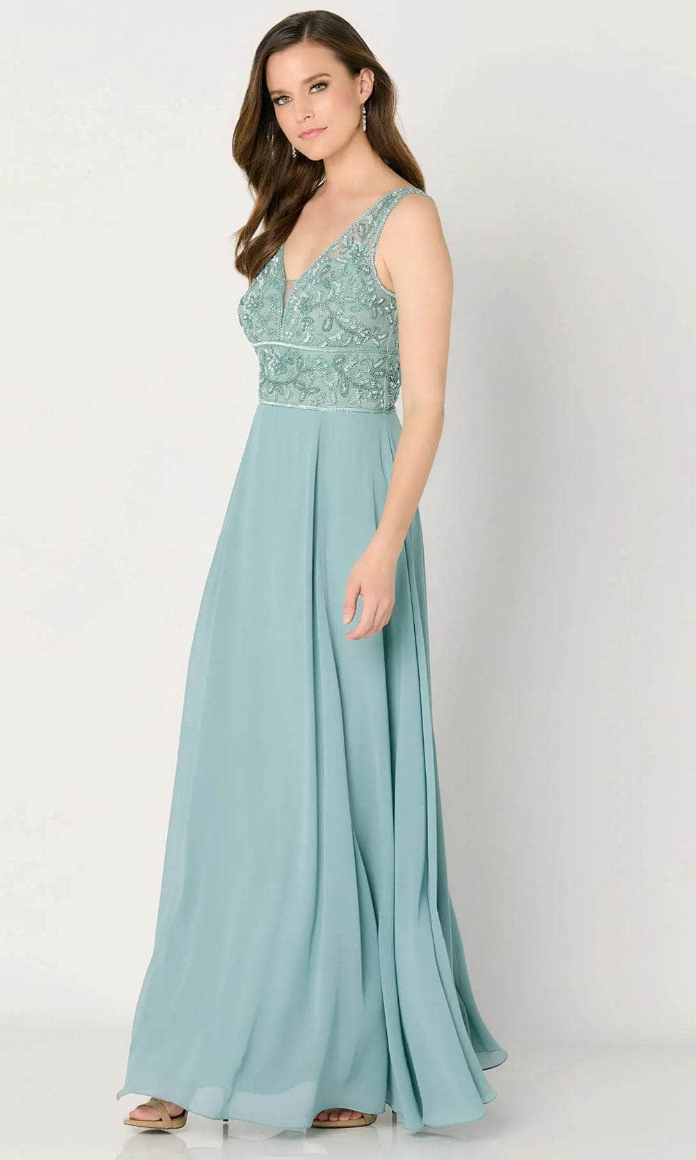 Beaded V-Neck Evening Dress
