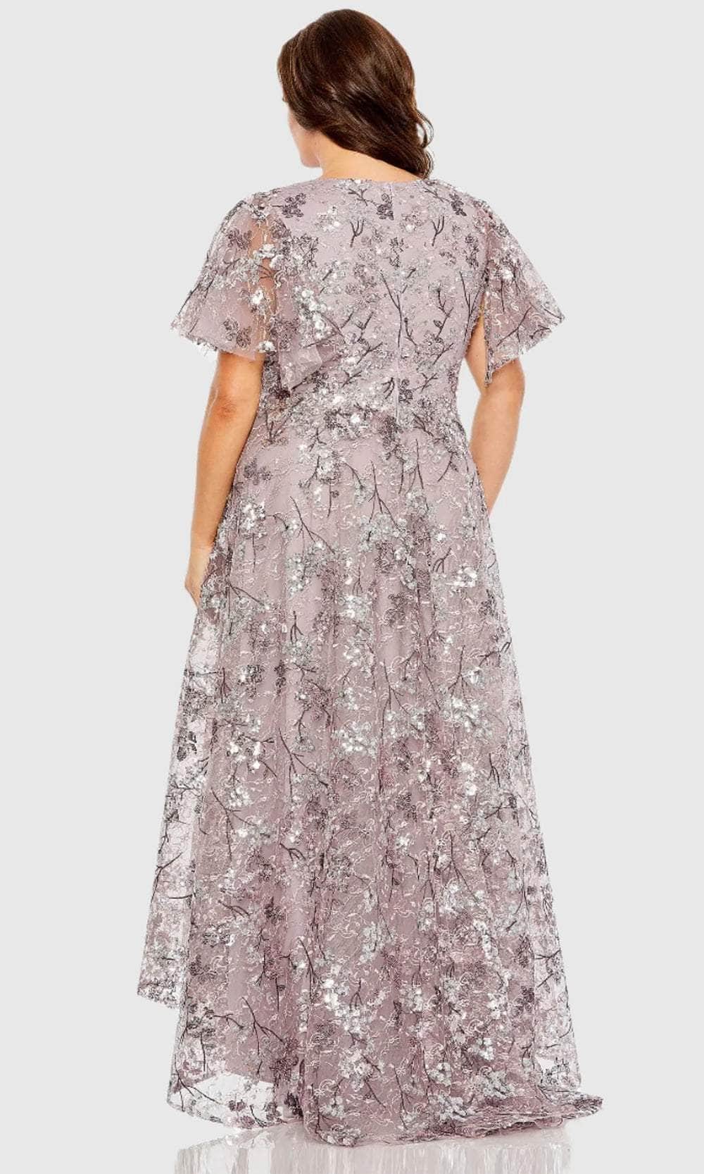 V-Neck Short Flutter Sleeve Evening Gown