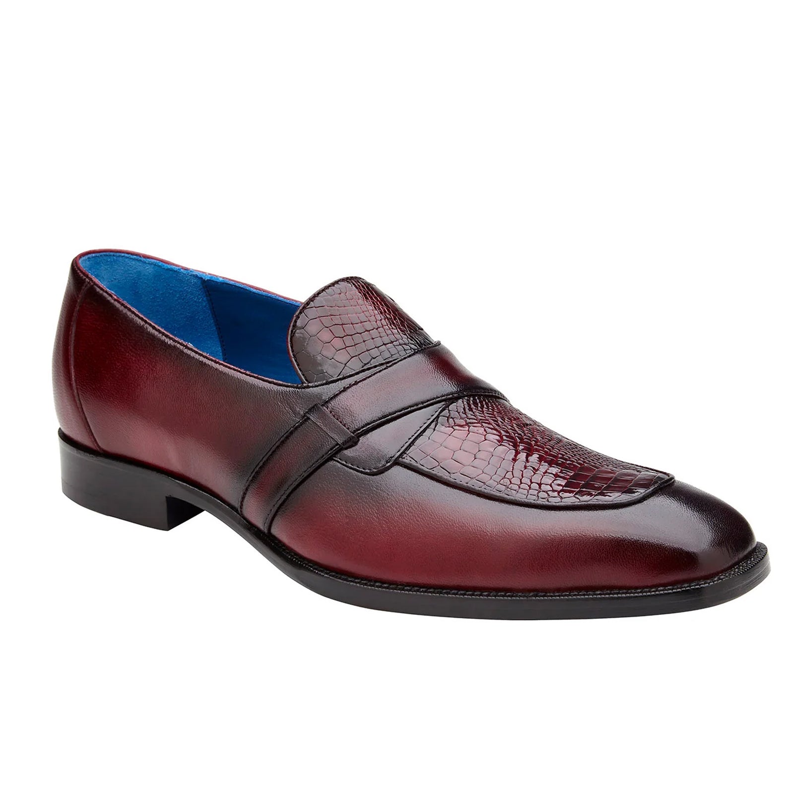 Men’s Belvedere Tornado Alligator & Calfskin Slip On Dress Loafer in Burgundy