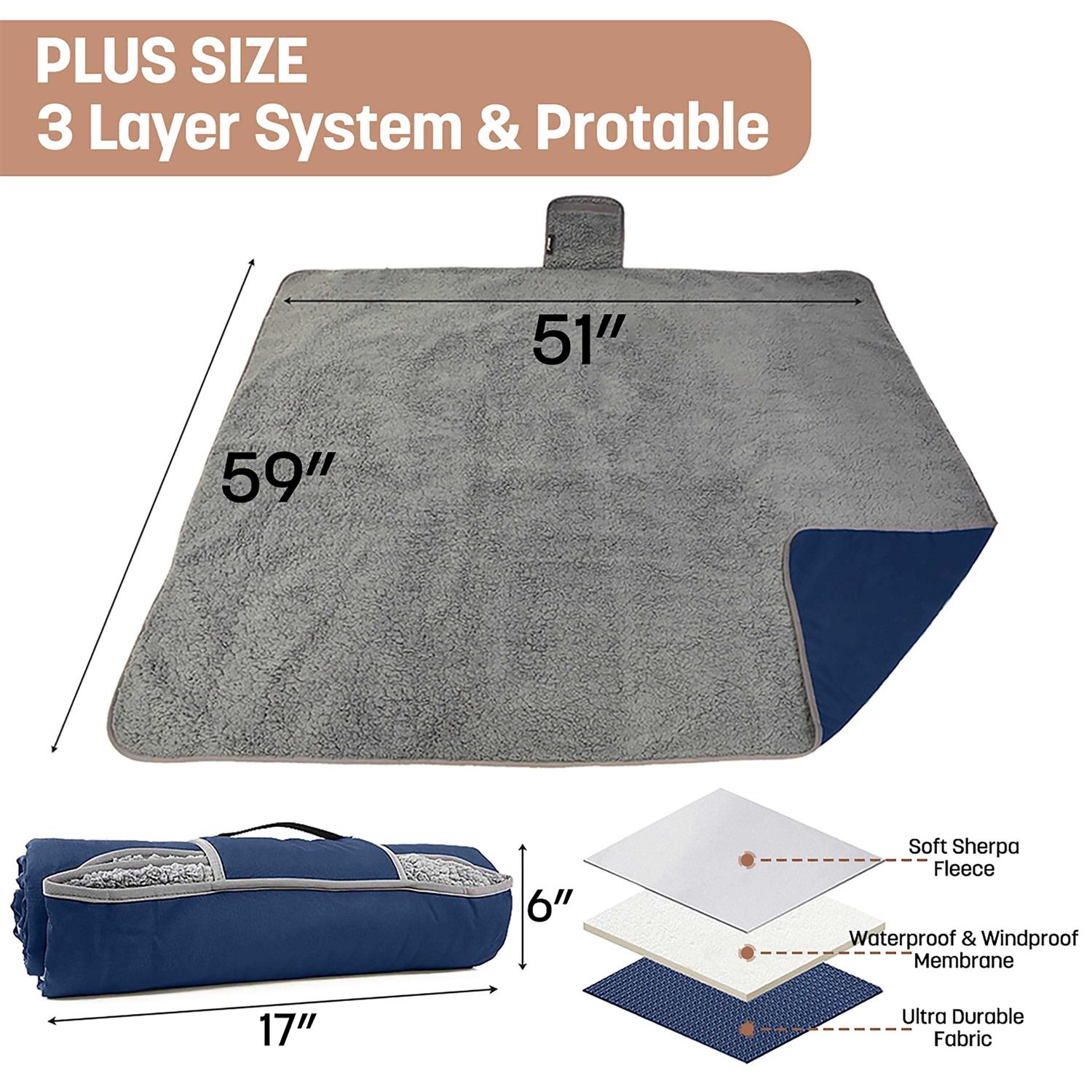 Tirrinia Waterproof Outdoor Blanket with Sherpa Lining Windproof Triple Layers Warm Comfy Foldable for Camping Stadium