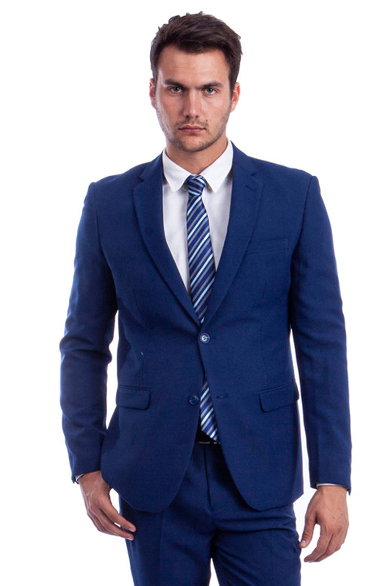 Men’s Two Button Hybrid Fit Basic Business Suit in Blue