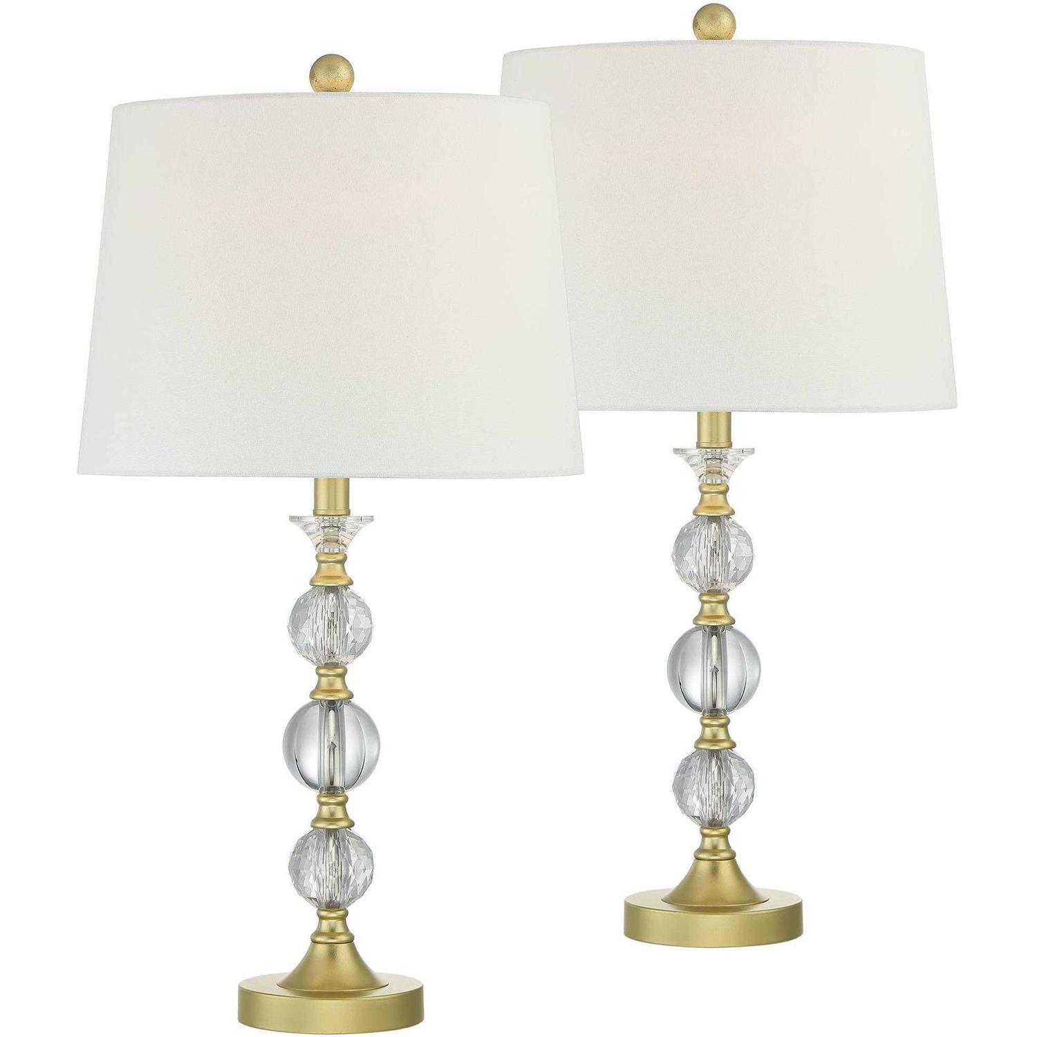 360 Lighting Solange Luxury Glam Table Lamps 25 High Set of 2 Stacked Crystal glass Gold White tapered drum Shade for Bedroom Living Room Bedside