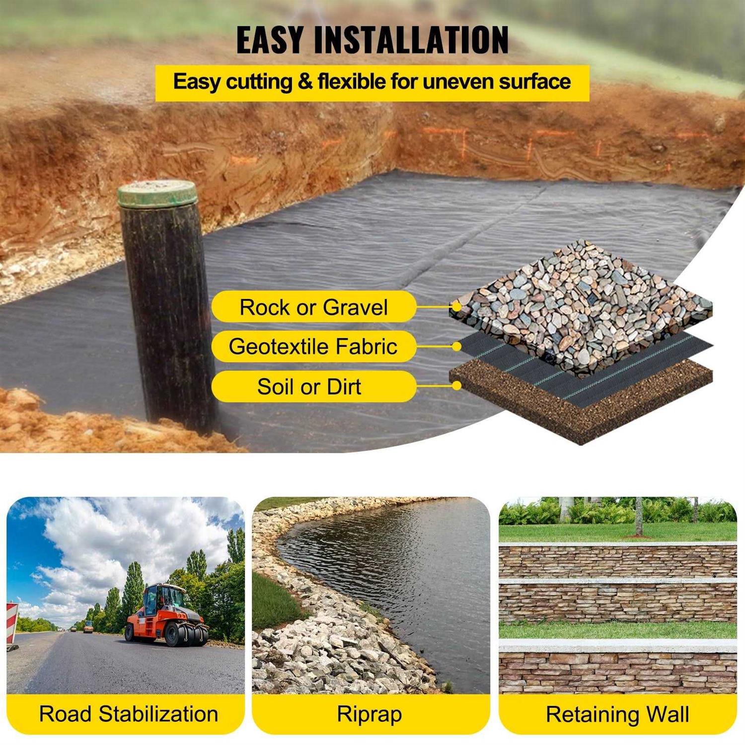 VEVOR Commercial Grade Driveway Fabric Weed Barrier Landscape Fabric for Walking Path