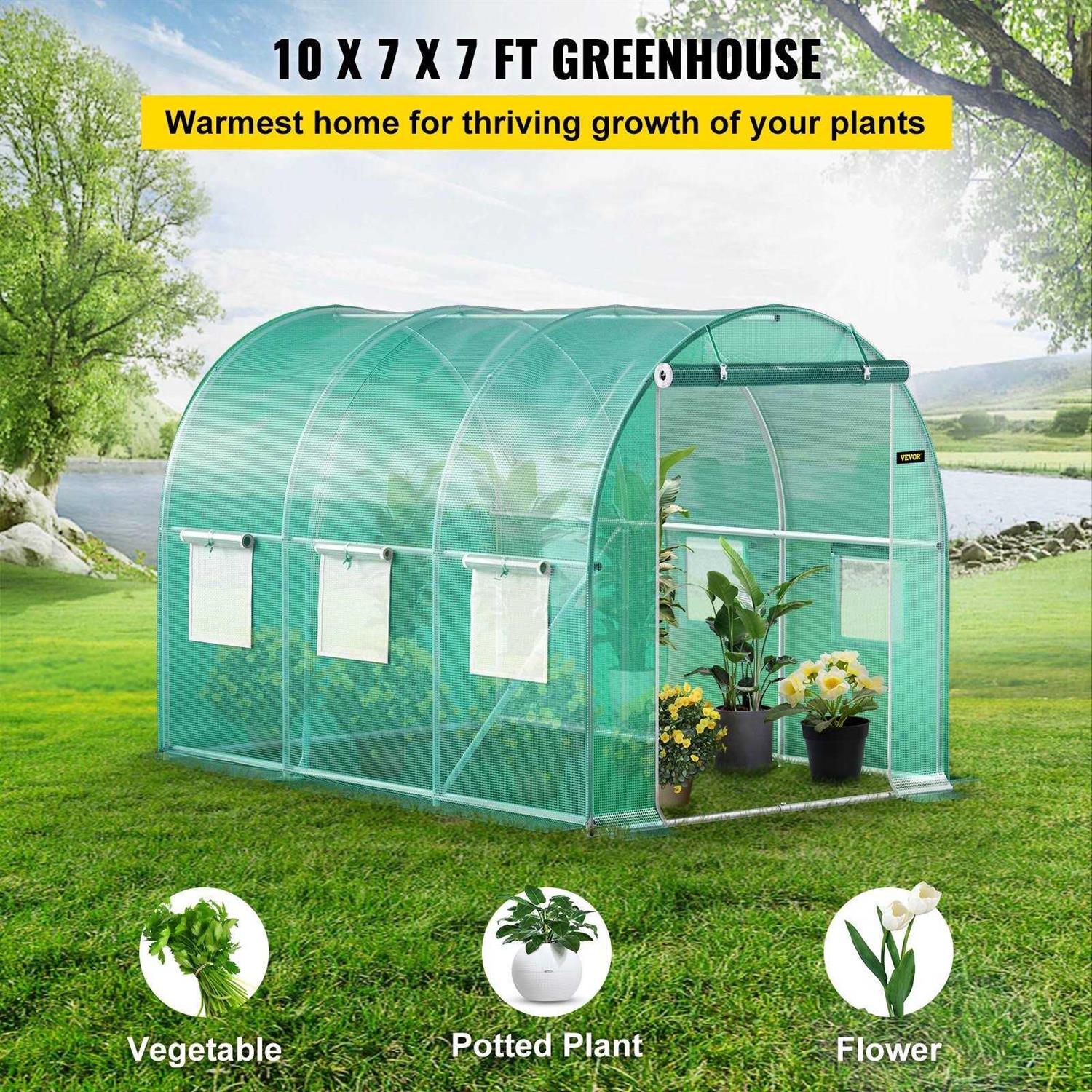 VEVOR 7 ft Walk-in Tunnel Greenhouse Portable Plant Hot House w/ Galvanized Steel Hoops