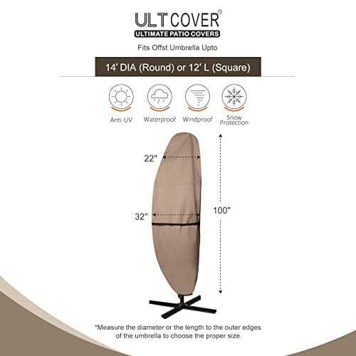 ULTCOVER Patio Umbrella Parasol Cover 600d Waterproof Outdoor Offset Banana Style Umbrella Cover