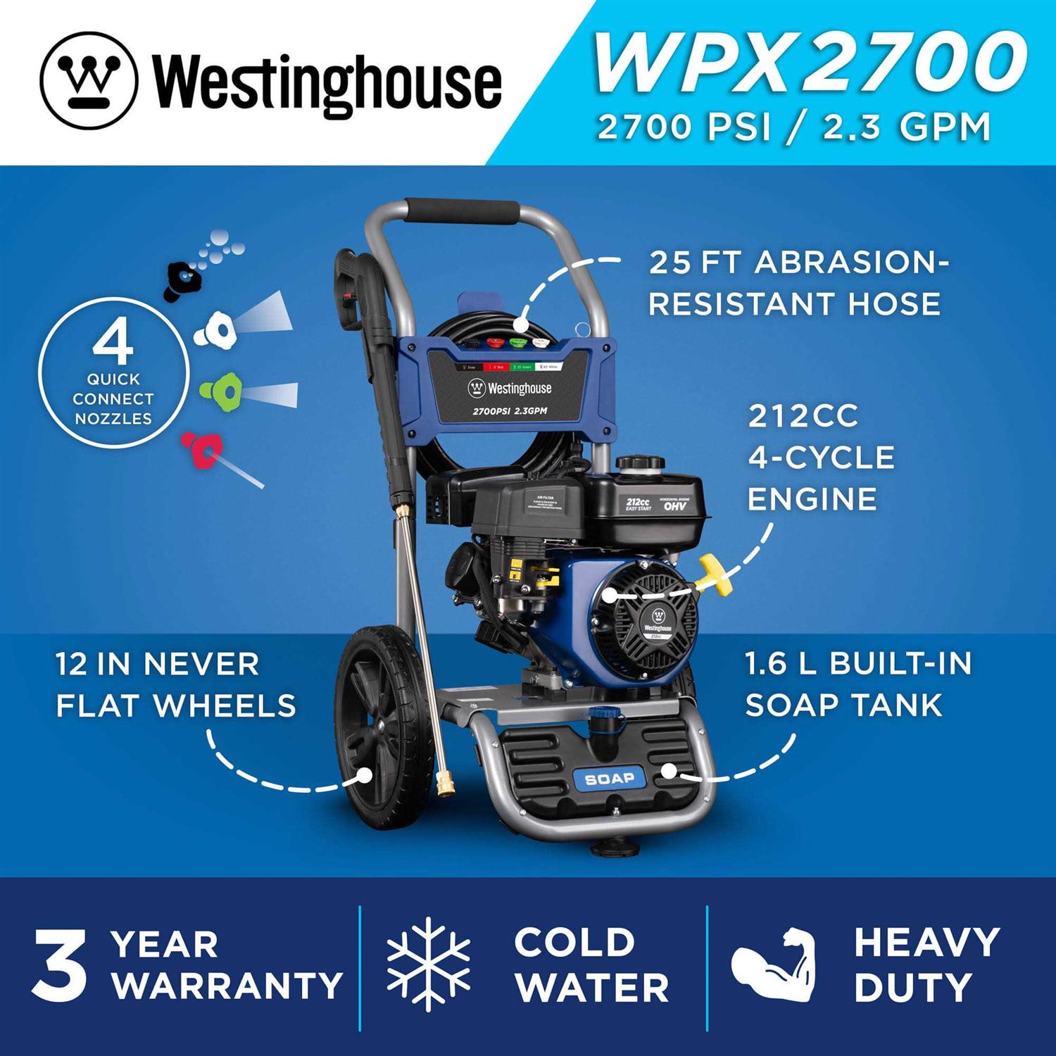 Westinghouse 2700-PSI 2.3 GPM Gas Pressure Washer with 4 Nozzles & Soap Tank WPX2700