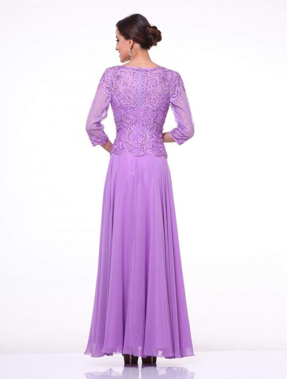 14327 Quarter Sleeve Soutache Bodice A-Line Long Formal Dress