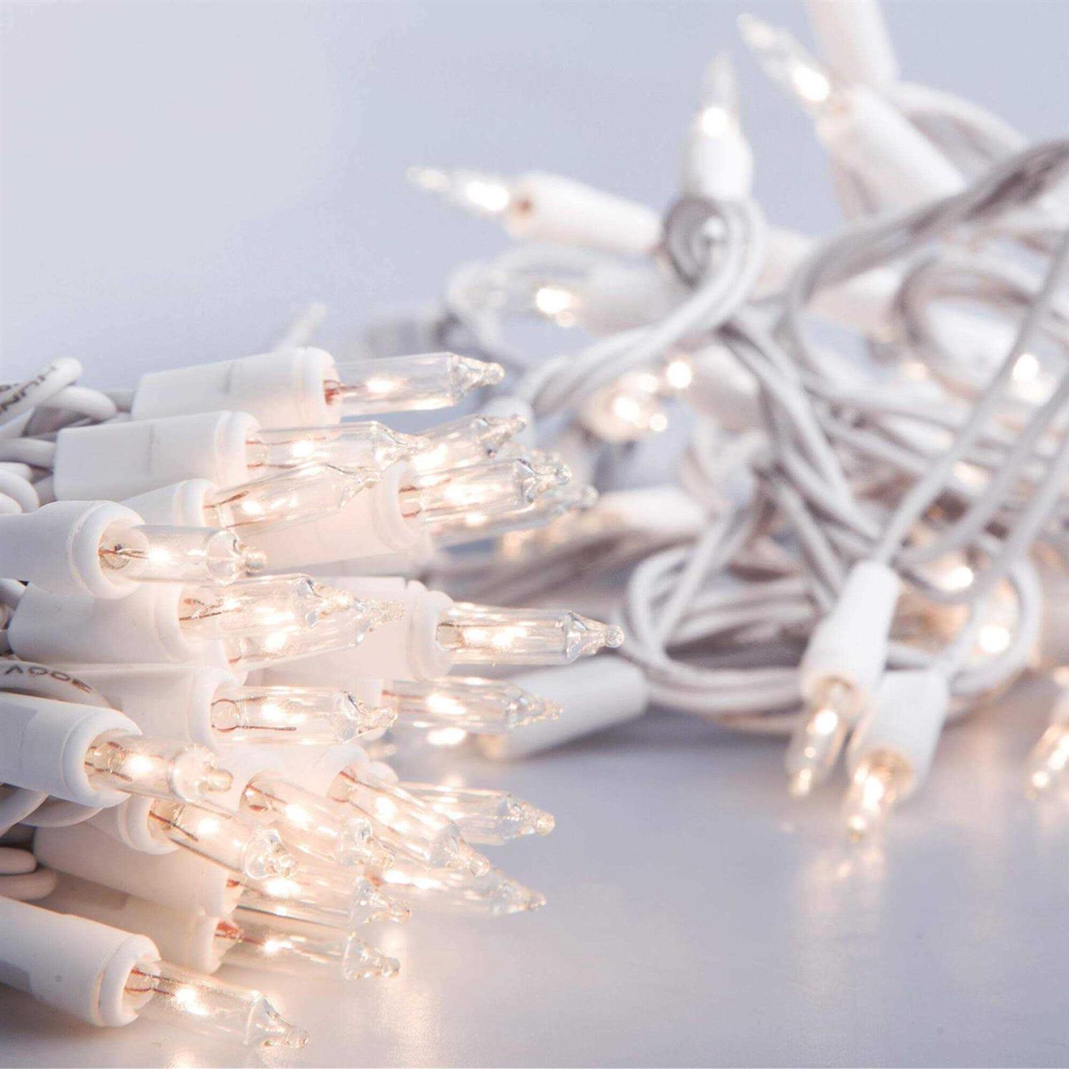 612 Vermont 100 Clear Christmas Lights on White Wire UL Approved for Indoor/Outdoor Use
