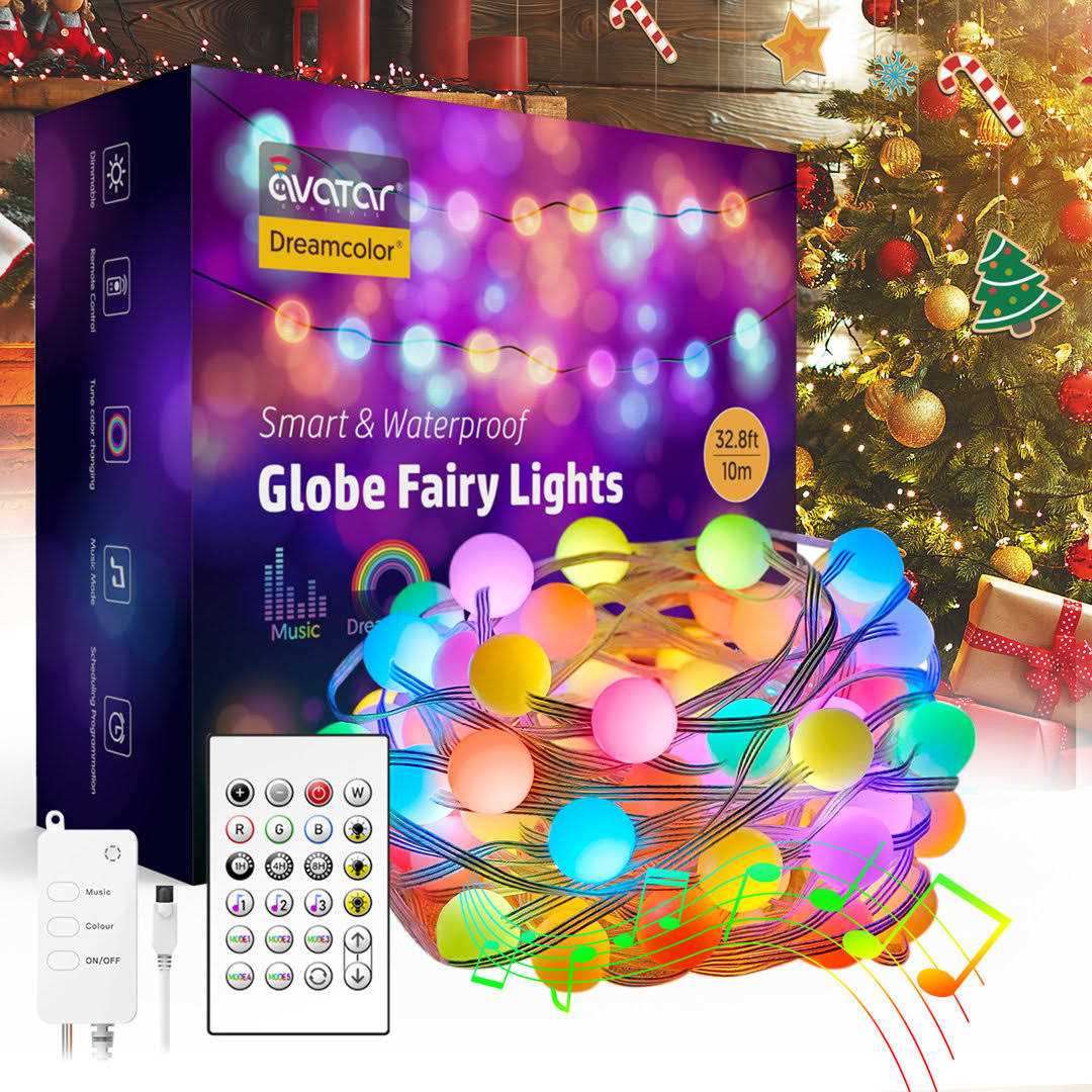 Avatar Controls Globe 32.8 ft. 66 LED Outdoor Dreamcolor Smart String Lights with IR Remote