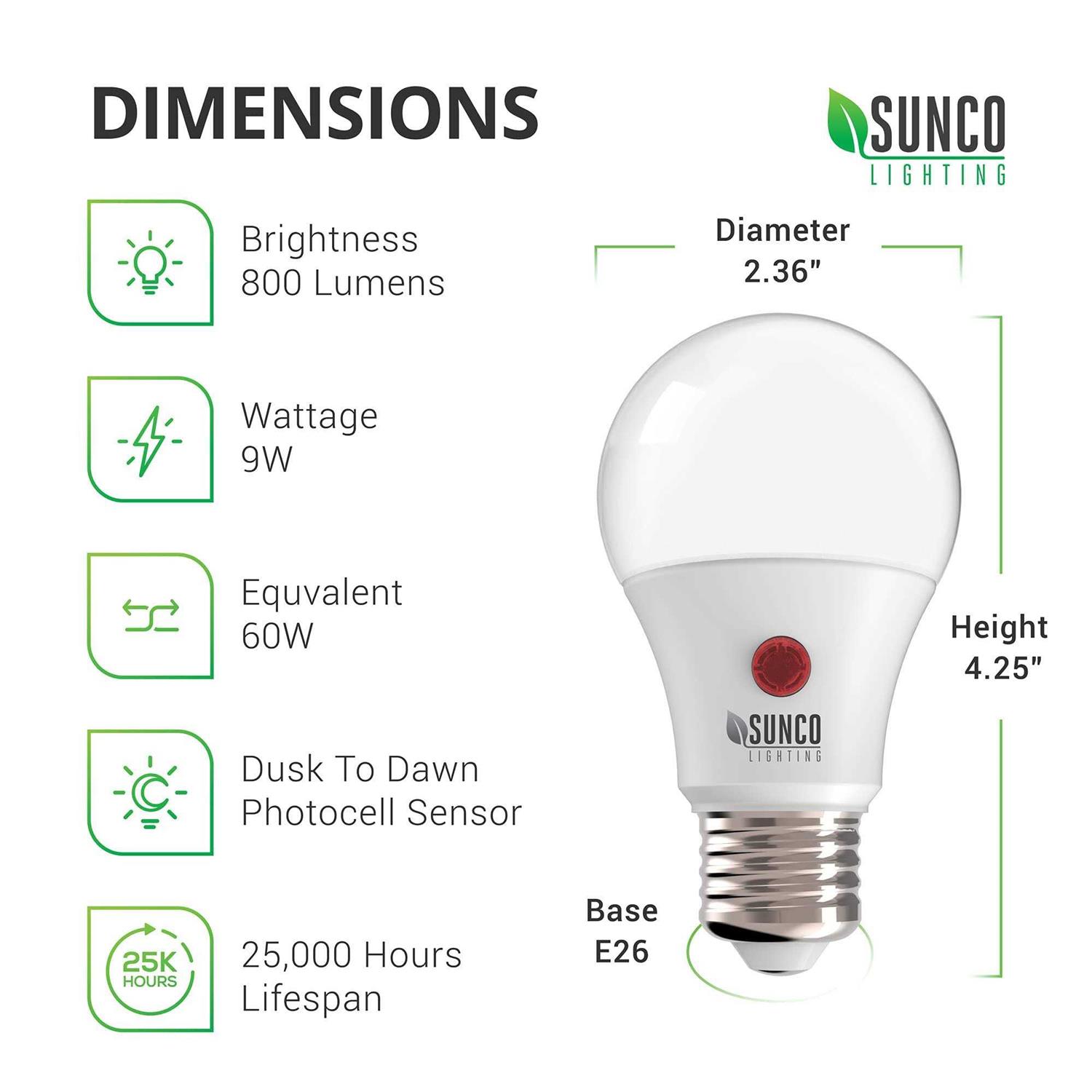 Sunco Lighting A19 Dusk to Dawn 9W LED Light Bulb