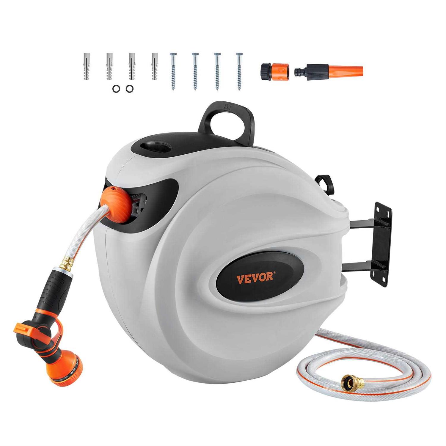 Bentism Retractable Hose Reel 100 ft x 1/2 inch 180 Swivel Bracket Wall-Mounted