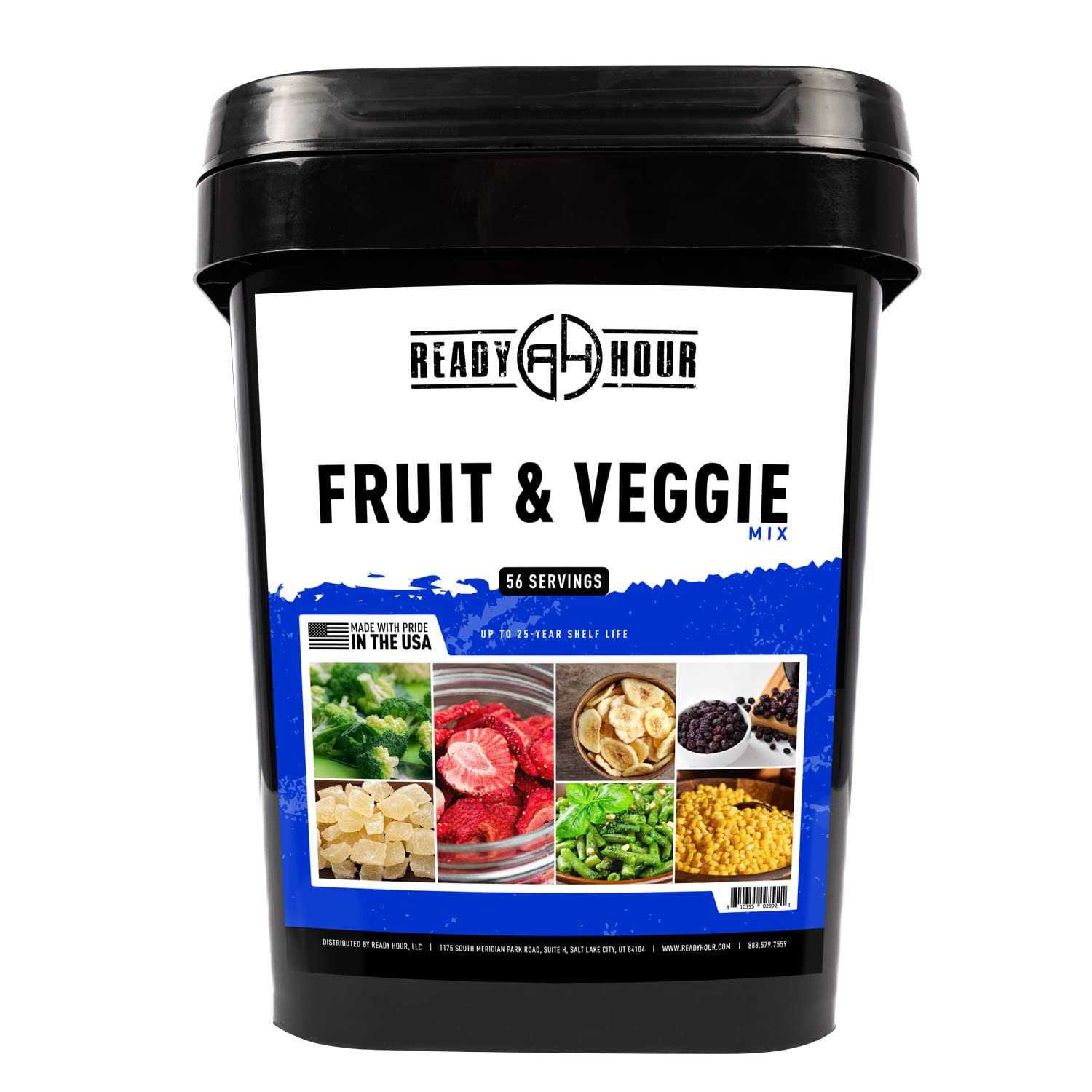 Ready Hour, Fruit & Veggie Mix, Real Non-Perishable Freeze-Dried Food, 30-Year Shelf Life, Portable Emergency and Adventure Food Supply