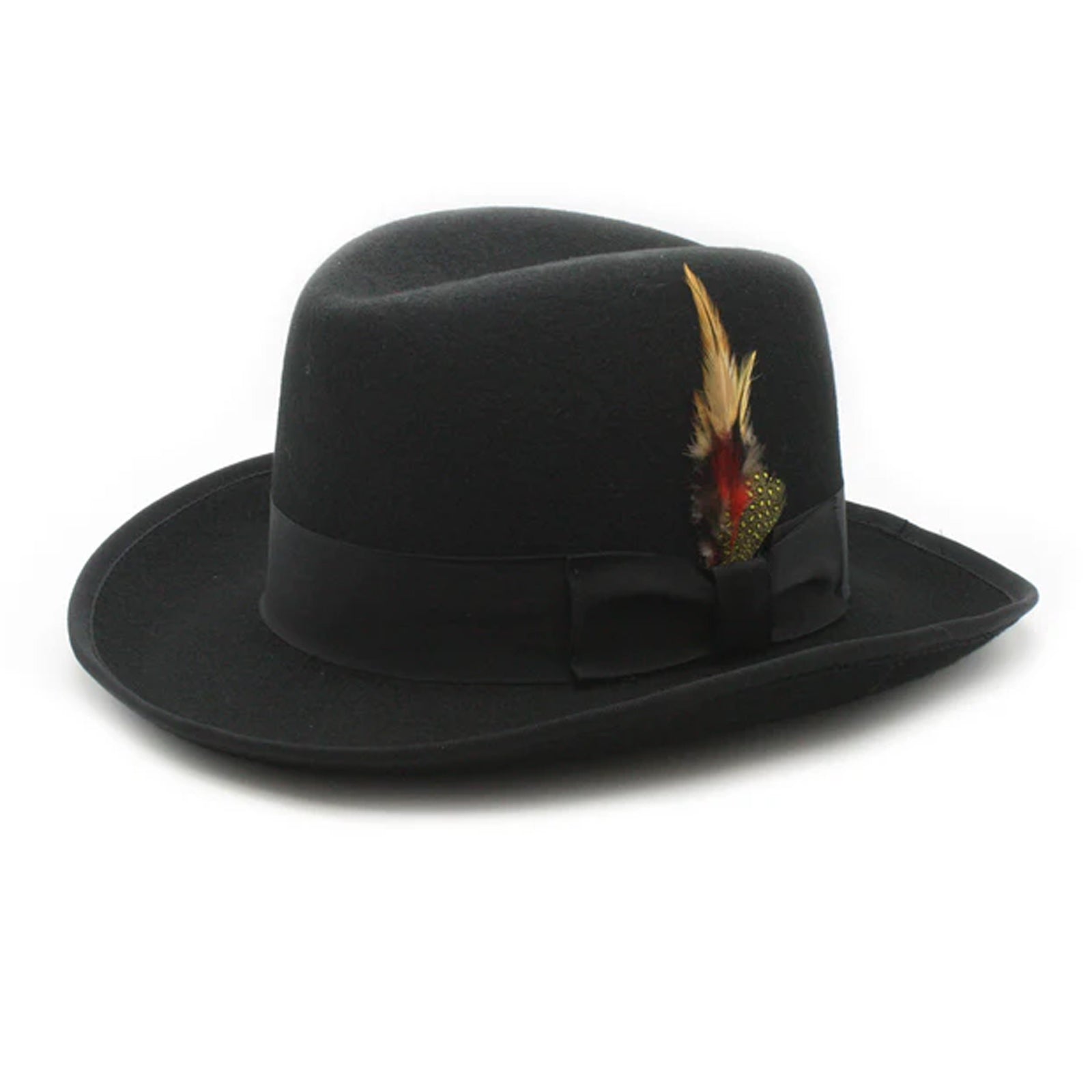 Mens Classic Gangster Godfather Wool Dress Hat in Black