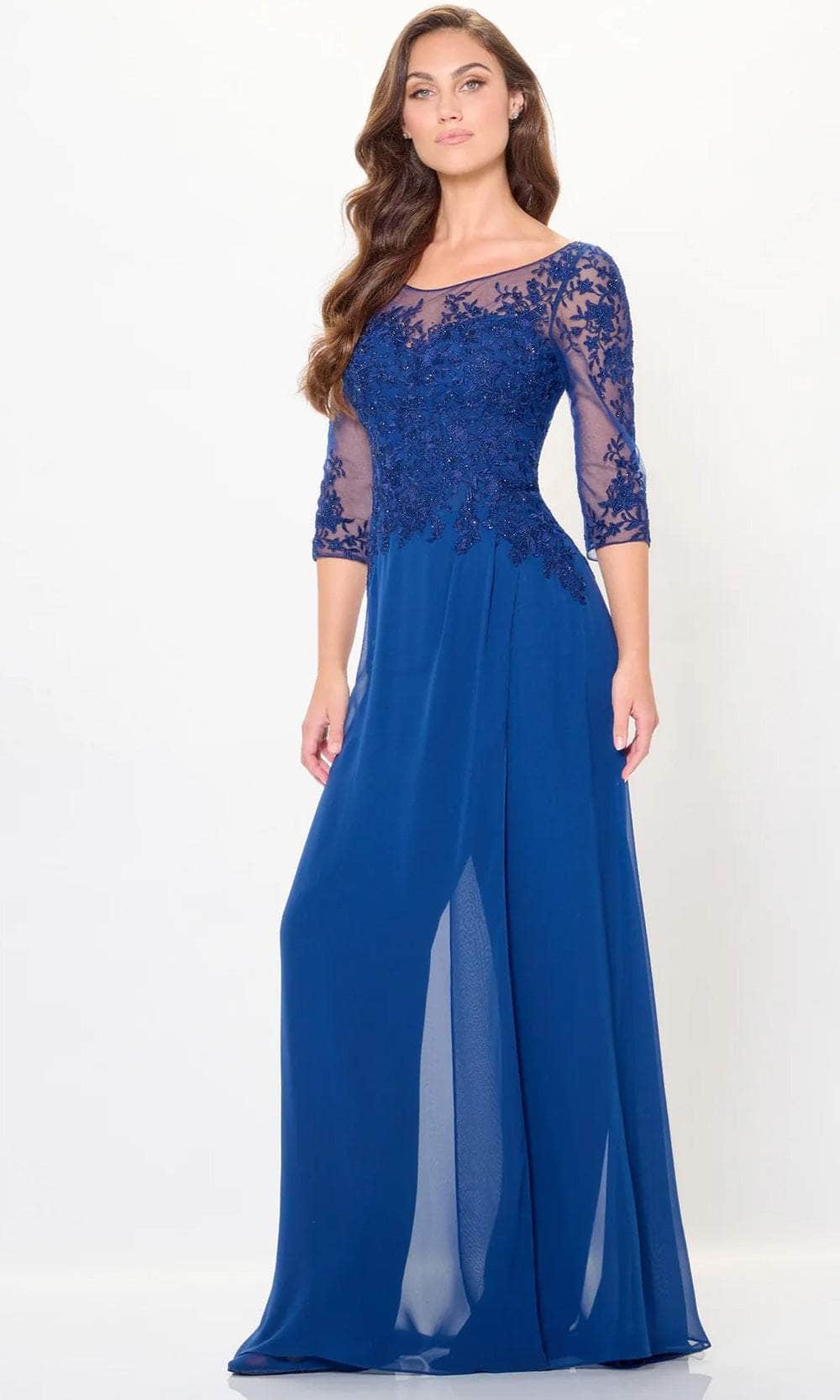 Quarter Sleeve Applique Evening Dress