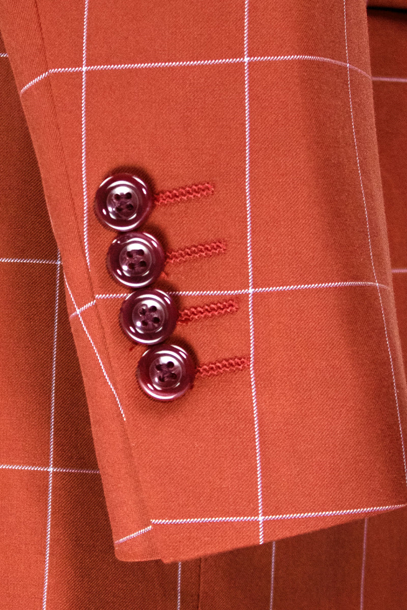 Men’s Double Breasted Bold Windowpane Plaid Suit in Orange