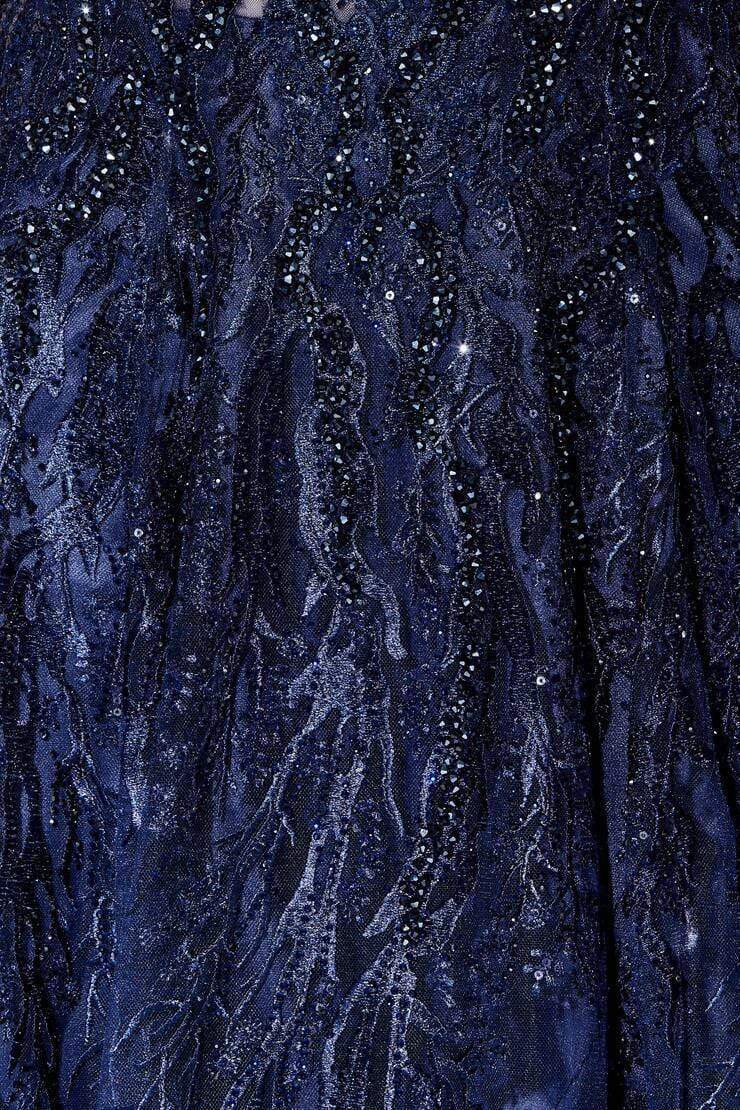 120D10 Embroidered Lace Pleated A-Line Gown