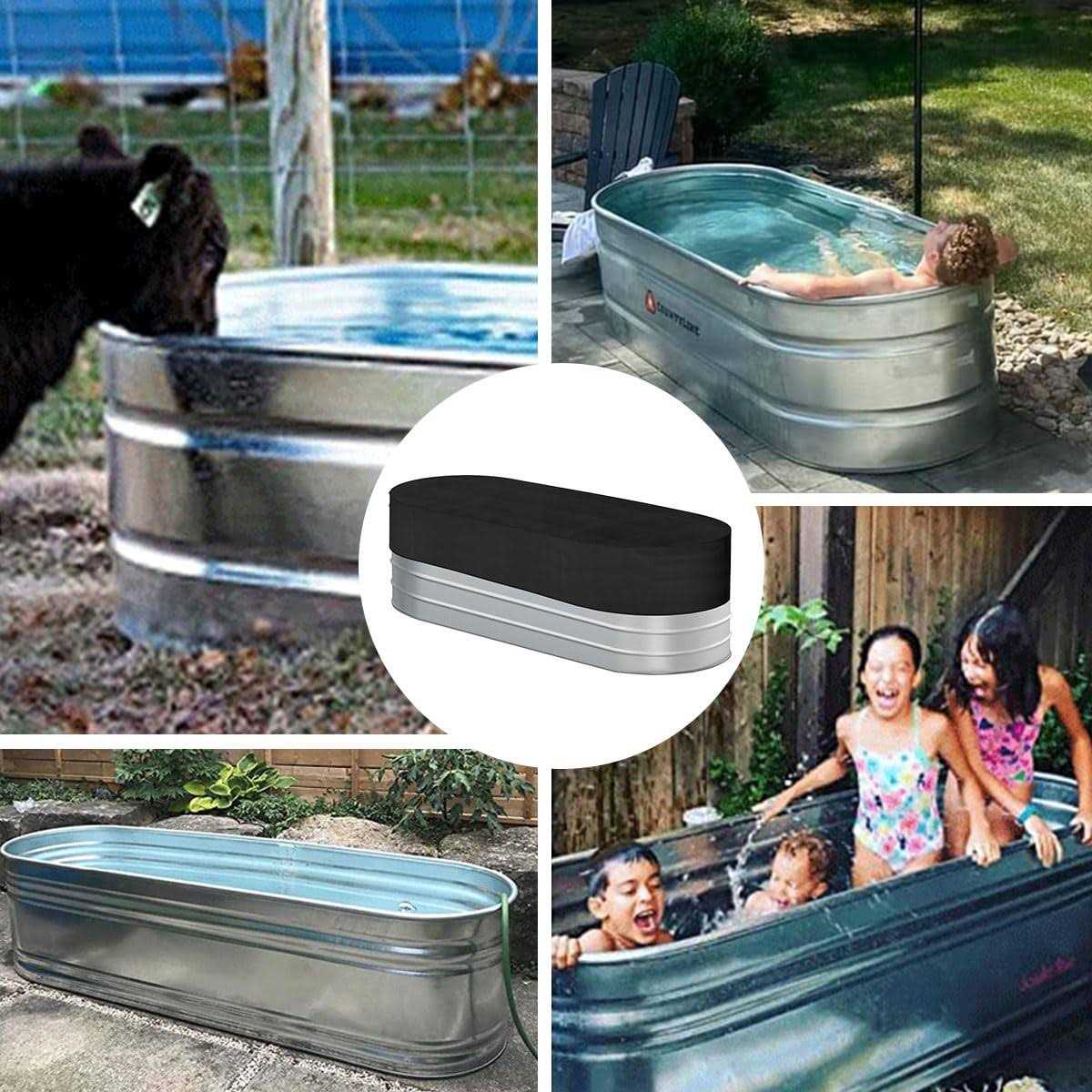 4ft Waterpoof Oval Stock Tank Pool Cover rubermaid Horse Trough Cold Plunge Tub for Farm Water Tank Cover Outdoor Ice Bath Tub Covers Protector