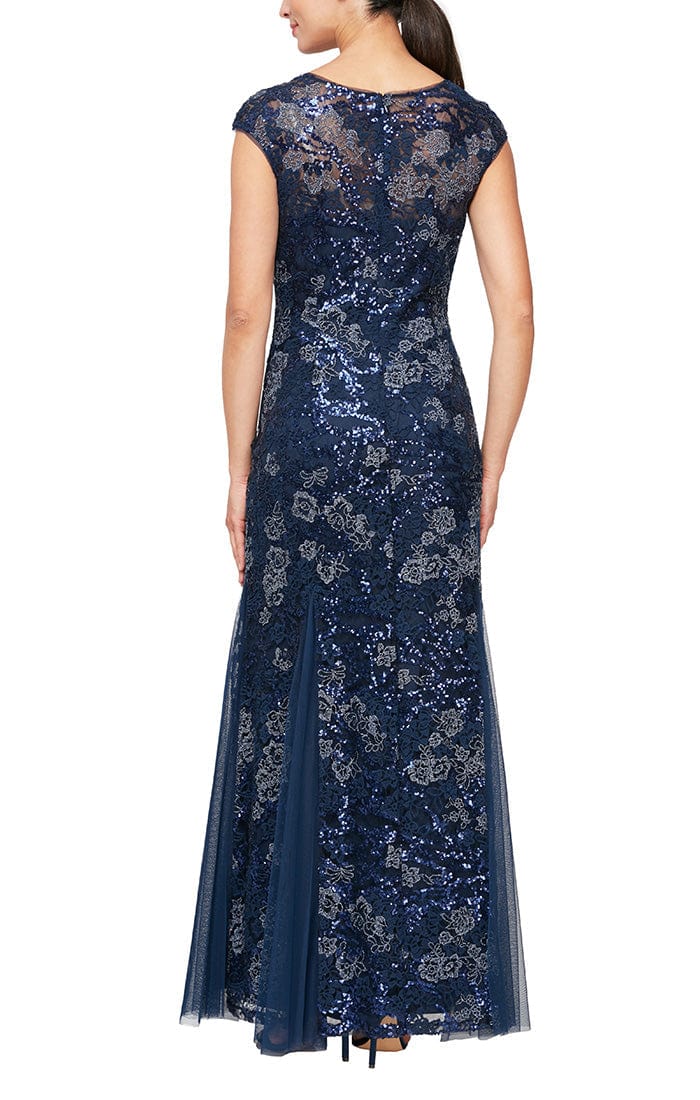 8117897 V-Neck Floral Embroidered Gown With Shawl