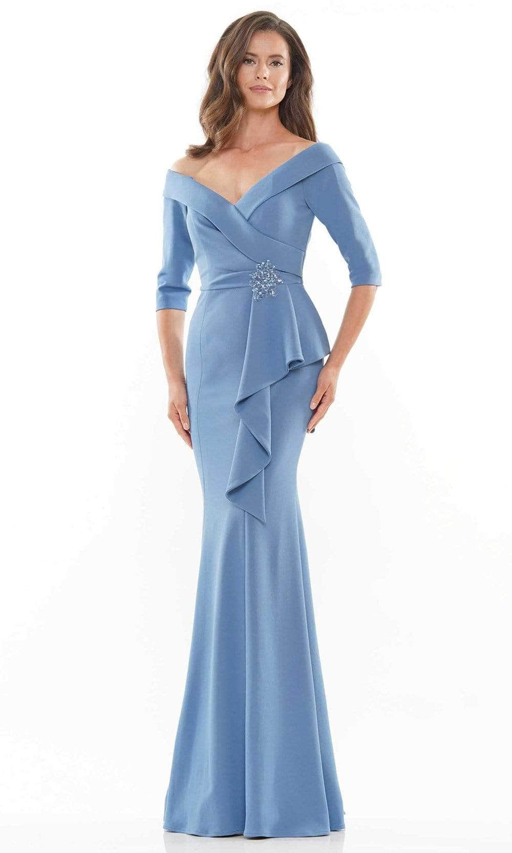 RD2733 Brooch Accented Off-Shoulder Prom Gown