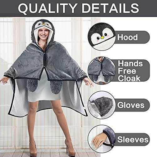 Wearable Hooded Blanket For Adults Super Soft Warm Cozy Plush