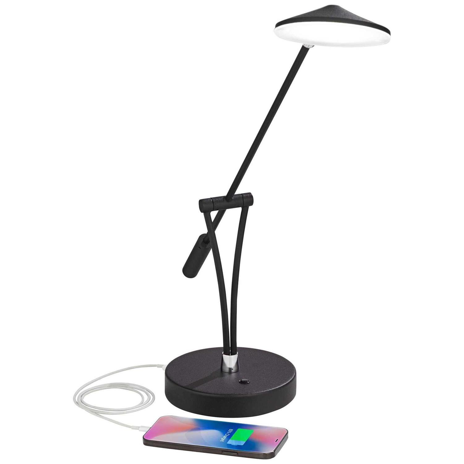 360 Lighting Modern Desk Table Lamp with USB Charging Port LED 20 High Satin Black Metal Adjustable Arm for Bedroom Office