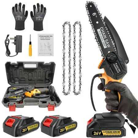 Untimaty Mini Cordless Chainsaw 6-Inch Battery Powered Chain Saws with 2 Batteries 2 Chains