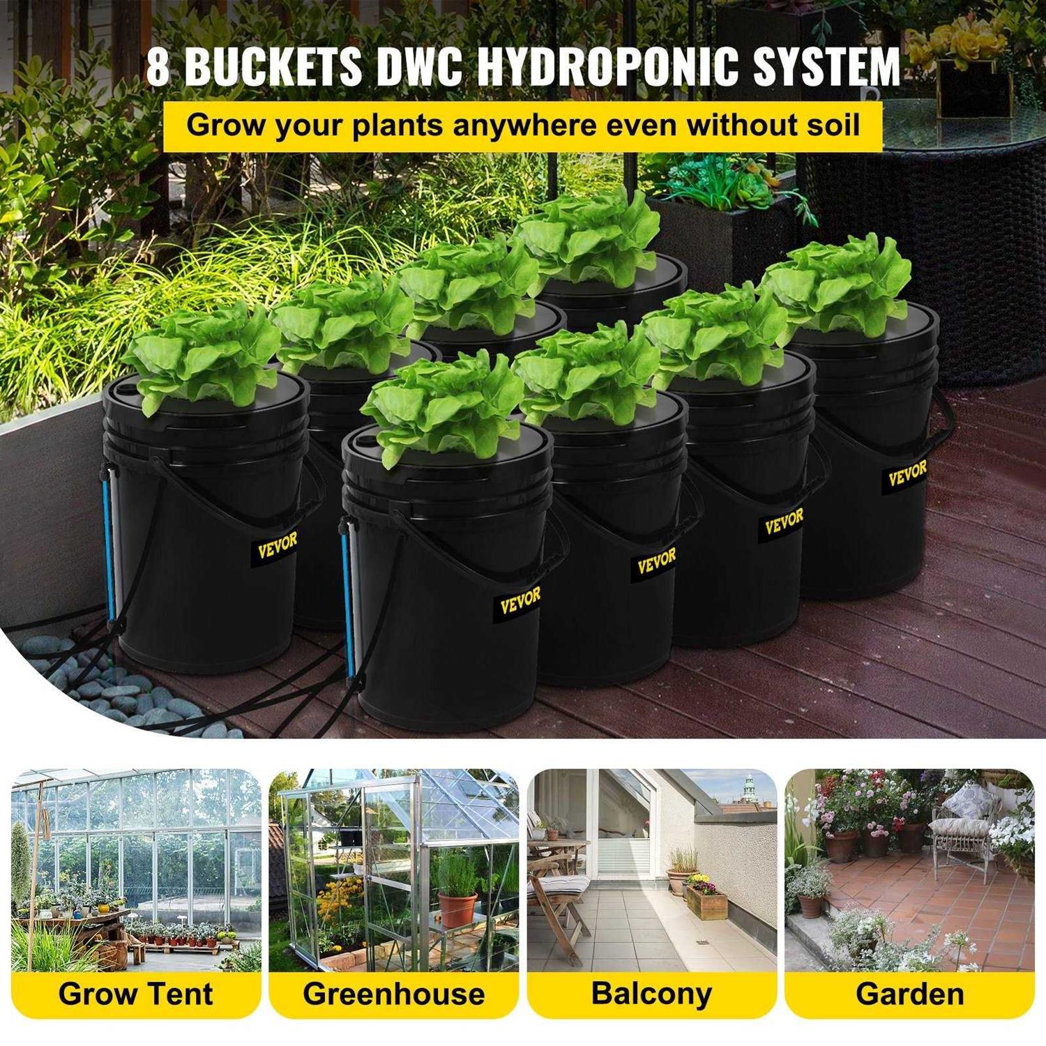VEVOR DWC Hydroponic System 5 Gallon 4-8 Buckets Deep Water Culture Growing Bucket Hydroponics Grow Kit