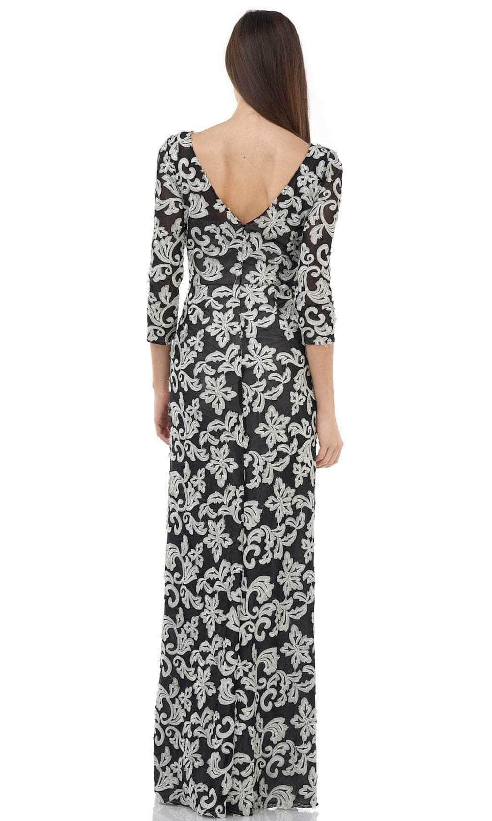 Embroidered V-Back Evening Gown