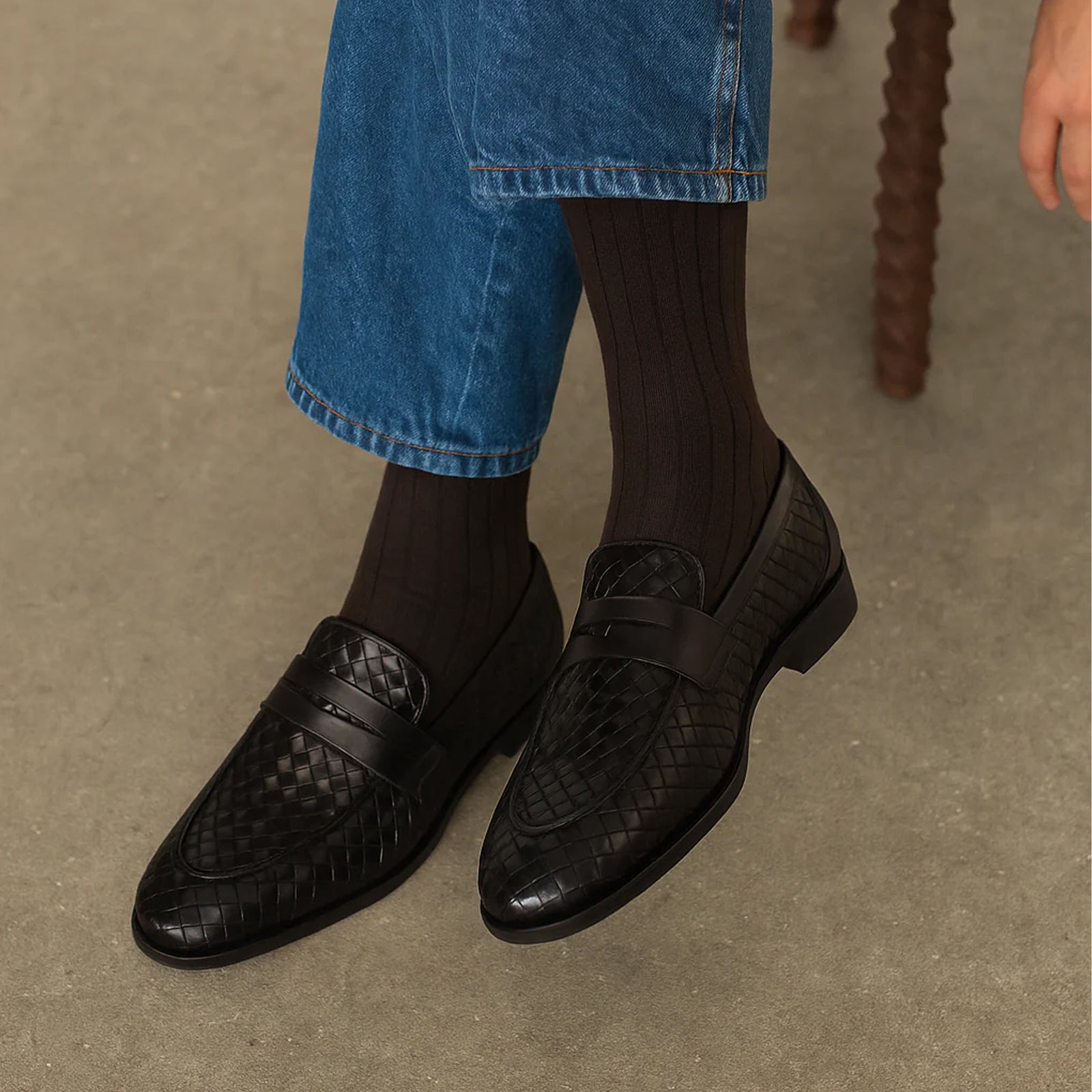 Men’s Belvedere Luca Italian Calf Leather Slip on Penny Loafer in Black