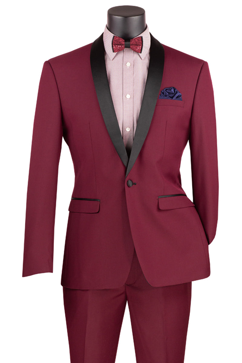 Men’s Slim Fit Shawl Collar Tuxedo in Burgundy
