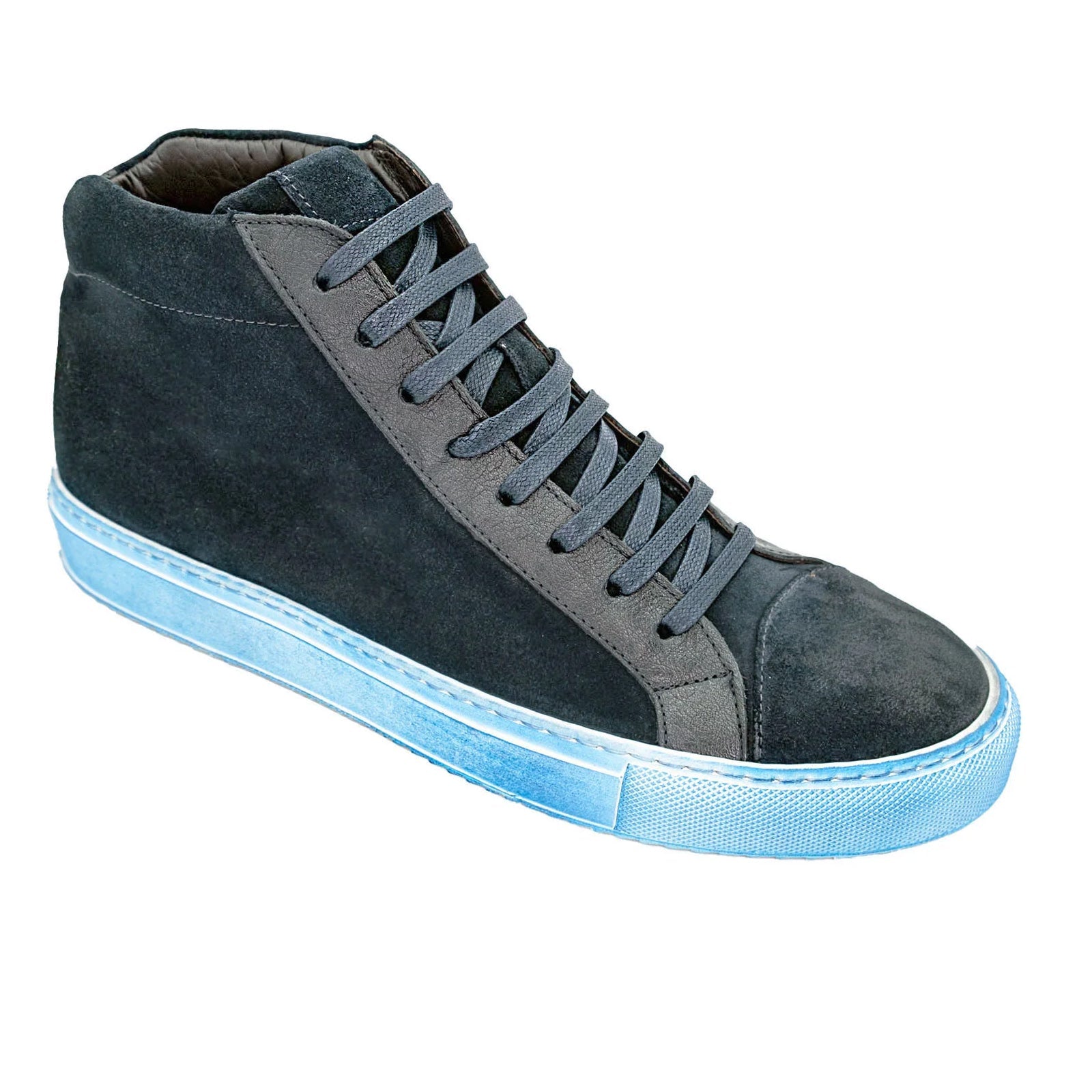 Men’s Belvedere Ruben Waxed Suede Hightop Dress Sneaker in Blue