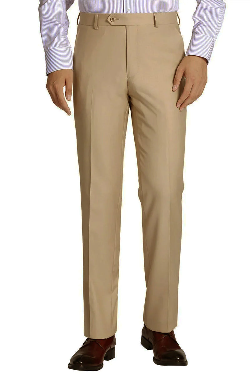 Men’s Slim Fit Wool Feel Dress Pants in Beige